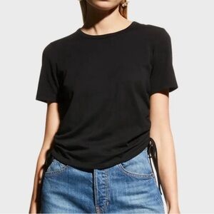 Veronica Beard Jeanz Tazi Ruched Pima Cotton T-Shirt in Black Size XL